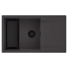 HD Onyx Antracit 86-XL egymedencés mosogatótálca szett, matt fekete csepegtetőkosárral, csepegtetőtálcával, matt antracit színben, matt fekete leeresztő szifonnal