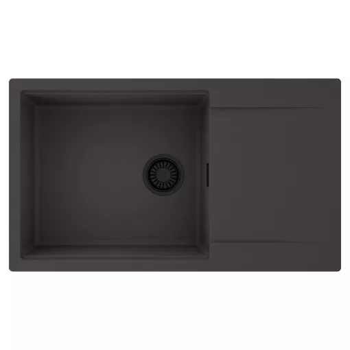 HD Onyx Antracit 86-XL egymedencés mosogatótálca, csepegtetőtálcával, matt antracit színben, matt fekete leeresztő szifonnal