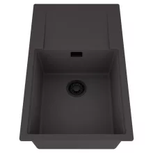 HD Onyx Antracit 86-XL egymedencés mosogatótálca, csepegtetőtálcával, matt antracit színben, matt fekete leeresztő szifonnal