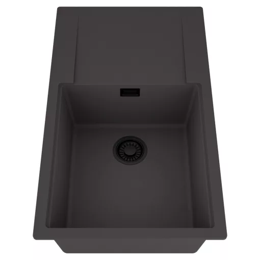 HD Onyx Antracit 86-XL egymedencés mosogatótálca, csepegtetőtálcával, matt antracit színben, matt fekete leeresztő szifonnal