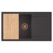 HD Onyx Antracit 86-XL egymedencés gránit mosogatótálca, vágódeszkával, matt antracit színben, szálcsiszolt réz leeresztő szifonnal