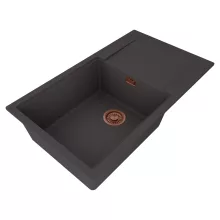 HD Onyx Antracit 86-XL egymedencés gránit mosogatótálca, vágódeszkával, matt antracit színben, szálcsiszolt réz leeresztő szifonnal