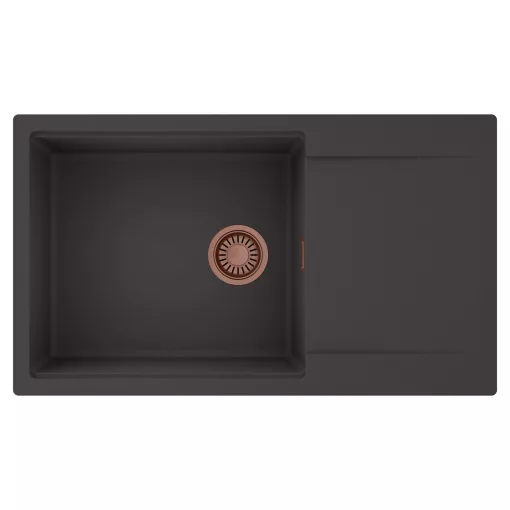 HD Onyx Antracit 86-XL egymedencés mosogatótálca, csepegtetőtálcával, matt antracit színben, szálcsiszolt réz leeresztő szifonnal