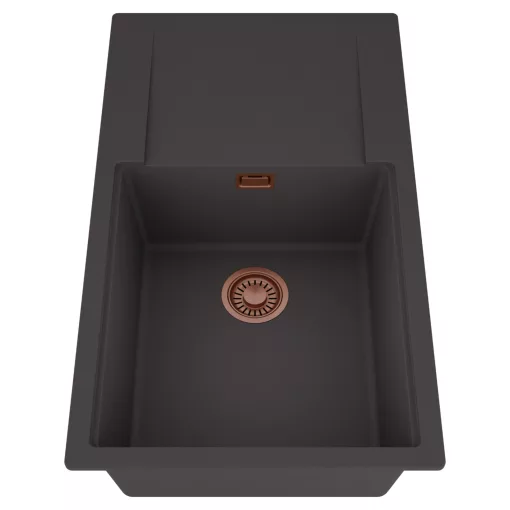 HD Onyx Antracit 86-XL egymedencés mosogatótálca, csepegtetőtálcával, matt antracit színben, szálcsiszolt réz leeresztő szifonnal