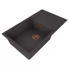 HD Onyx Antracit 86-XL egymedencés mosogatótálca, csepegtetőtálcával, matt antracit színben, szálcsiszolt réz leeresztő szifonnal