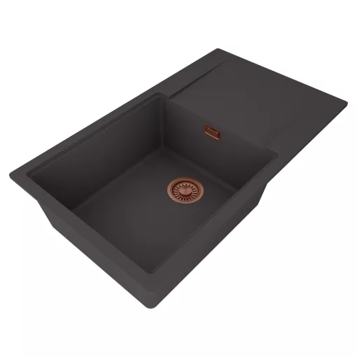 HD Onyx Antracit 86-XL egymedencés mosogatótálca, csepegtetőtálcával, matt antracit színben, szálcsiszolt réz leeresztő szifonnal