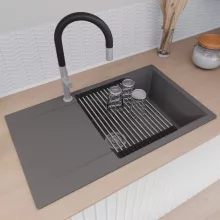 HD Onyx Antracit 86-XL egymedencés mosogatótálca szett, acél csepegtetőráccsal és kosárral, csepegtetőtálcával, matt antracit színben