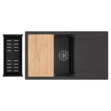 HD Onyx Antracit 86-XL egymedencés gránit mosogatótálca szett, csepegtetőtálcával, vágódeszkával, matt fekete csepegtetőráccsal és kosárral, matt antracit színben