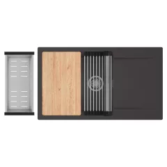   HD Onyx Antracit 86-XL egymedencés gránit mosogatótálca szett, csepegtetőtálcával, vágódeszkával, acél csepegtetőráccsal és kosárral, matt antracit színben