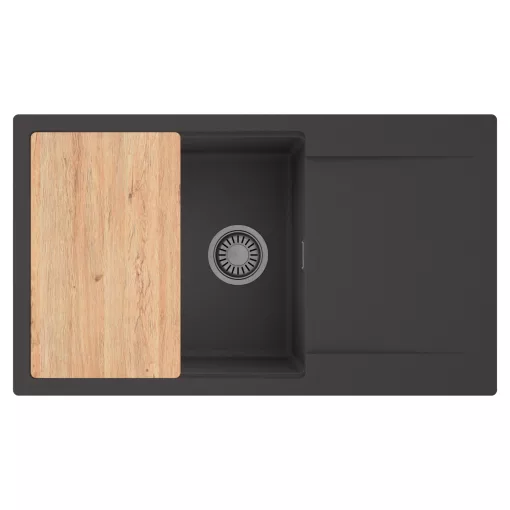 HD Onyx Antracit 86-XL egymedencés gránit mosogatótálca, vágódeszkával, matt antracit színben
