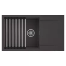 HD Onyx Antracit 86-XL egymedencés mosogatótálca szett, acél csepegtetőráccsal, csepegtetőtálcával, matt antracit színben