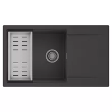 HD Onyx Antracit 86-XL egymedencés mosogatótálca szett, acél csepegtetőkosárral, csepegtetőtálcával, matt antracit színben