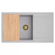 HD Onyx Grey 86-XL egymedencés gránit mosogatótálca, vágódeszkával, alpesi szürke színben, szálcsiszolt arany leeresztő szifonnal