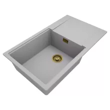 HD Onyx Grey 86-XL egymedencés gránit mosogatótálca, vágódeszkával, alpesi szürke színben, szálcsiszolt arany leeresztő szifonnal