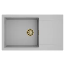 HD Onyx Grey 86-XL egymedencés mosogatótálca, csepegtetőtálcával, alpesi szürke színben, szálcsiszolt arany leeresztő szifonnal