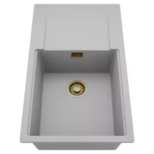 HD Onyx Grey 86-XL egymedencés mosogatótálca, csepegtetőtálcával, alpesi szürke színben, szálcsiszolt arany leeresztő szifonnal