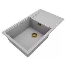 HD Onyx Grey 86-XL egymedencés mosogatótálca, csepegtetőtálcával, alpesi szürke színben, szálcsiszolt arany leeresztő szifonnal