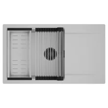 HD Onyx Grey 86-XL egymedencés mosogatótálca szett, acél csepegtetőráccsal és kosárral, csepegtetőtálcával, alpesi szürke színben, matt fekete leeresztő szifonnal