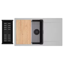 HD Onyx Grey 86-XL egymedencés gránit mosogatótálca szett, csepegtetőtálcával, vágódeszkával, matt fekete csepegtetőráccsal és kosárral, alpesi szürke színben, matt fekete leeresztő szifonnal