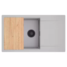 HD Onyx Grey 86-XL egymedencés gránit mosogatótálca, vágódeszkával, alpesi szürke színben, matt fekete leeresztő szifonnal