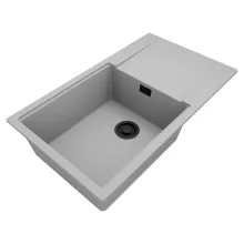 HD Onyx Grey 86-XL egymedencés gránit mosogatótálca, vágódeszkával, alpesi szürke színben, matt fekete leeresztő szifonnal