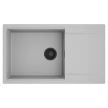 HD Onyx Grey 86-XL egymedencés mosogatótálca, csepegtetőtálcával, alpesi szürke színben, matt fekete leeresztő szifonnal