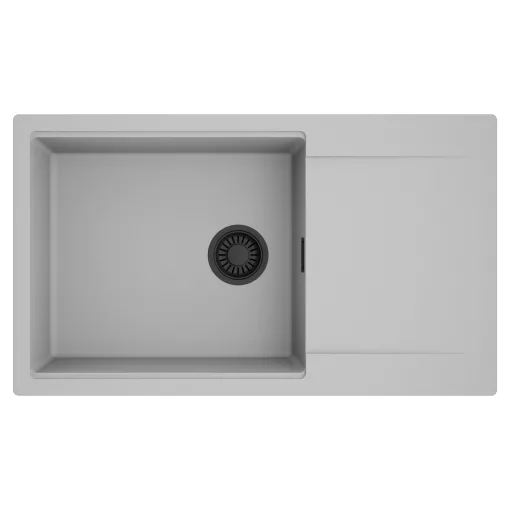 HD Onyx Grey 86-XL egymedencés mosogatótálca, csepegtetőtálcával, alpesi szürke színben, matt fekete leeresztő szifonnal