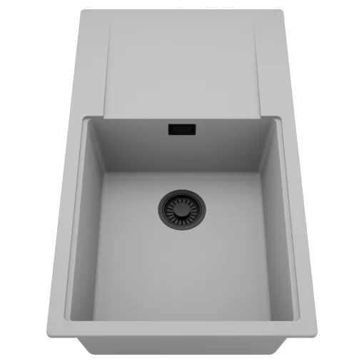 HD Onyx Grey 86-XL egymedencés mosogatótálca, csepegtetőtálcával, alpesi szürke színben, matt fekete leeresztő szifonnal