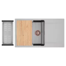 HD Onyx Grey 86-XL egymedencés gránit mosogatótálca szett, csepegtetőtálcával, vágódeszkával, acél csepegtetőráccsal és kosárral, alpesi szürke színben, szálcsiszolt réz leeresztő szifonnal