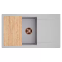 HD Onyx Grey 86-XL egymedencés gránit mosogatótálca, vágódeszkával, alpesi szürke színben, szálcsiszolt réz leeresztő szifonnal