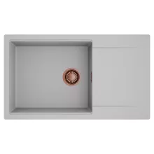 HD Onyx Grey 86-XL egymedencés mosogatótálca, csepegtetőtálcával, alpesi szürke színben, szálcsiszolt réz leeresztő szifonnal