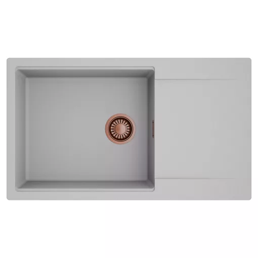 HD Onyx Grey 86-XL egymedencés mosogatótálca, csepegtetőtálcával, alpesi szürke színben, szálcsiszolt réz leeresztő szifonnal