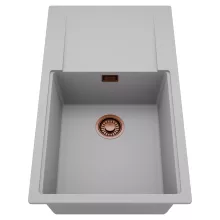 HD Onyx Grey 86-XL egymedencés mosogatótálca, csepegtetőtálcával, alpesi szürke színben, szálcsiszolt réz leeresztő szifonnal