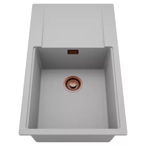 HD Onyx Grey 86-XL egymedencés mosogatótálca, csepegtetőtálcával, alpesi szürke színben, szálcsiszolt réz leeresztő szifonnal