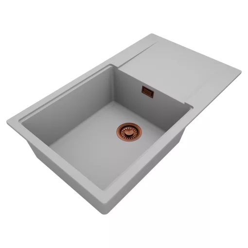 HD Onyx Grey 86-XL egymedencés mosogatótálca, csepegtetőtálcával, alpesi szürke színben, szálcsiszolt réz leeresztő szifonnal