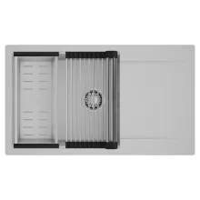 HD Onyx Grey 86-XL egymedencés mosogatótálca szett, acél csepegtetőráccsal és kosárral, csepegtetőtálcával, alpesi szürke színben