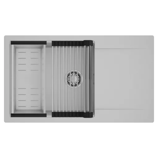 HD Onyx Grey 86-XL egymedencés mosogatótálca szett, acél csepegtetőráccsal és kosárral, csepegtetőtálcával, alpesi szürke színben
