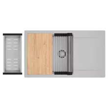 HD Onyx Grey 86-XL egymedencés gránit mosogatótálca szett, csepegtetőtálcával, vágódeszkával, acél csepegtetőráccsal és kosárral, alpesi szürke színben