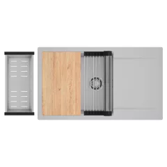   HD Onyx Grey 86-XL egymedencés gránit mosogatótálca szett, csepegtetőtálcával, vágódeszkával, acél csepegtetőráccsal és kosárral, alpesi szürke színben