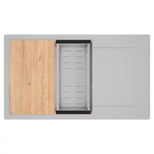 HD Onyx Grey 86-XL egymedencés gránit mosogatótálca szett, csepegtetőtálcával, vágódeszkával, acél csepegtetőkosárral, alpesi szürke színben