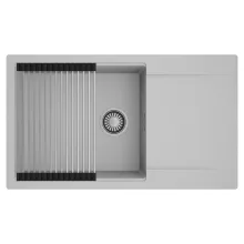 HD Onyx Grey 86-XL egymedencés mosogatótálca szett, acél csepegtetőráccsal, csepegtetőtálcával, alpesi szürke színben