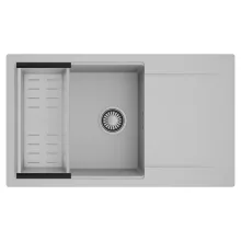 HD Onyx Grey 86-XL egymedencés mosogatótálca szett, acél csepegtetőkosárral, csepegtetőtálcával, alpesi szürke színben