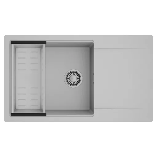 HD Onyx Grey 86-XL egymedencés mosogatótálca szett, acél csepegtetőkosárral, csepegtetőtálcával, alpesi szürke színben