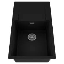 HD Onyx Black 86-XL egymedencés mosogatótálca, csepegtetőtálcával, matt fekete színben, szálcsiszolt króm leeresztő szifonnal