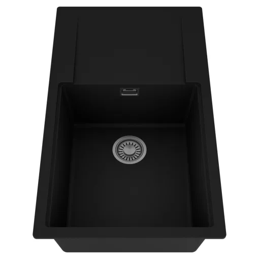 HD Onyx Black 86-XL egymedencés mosogatótálca, csepegtetőtálcával, matt fekete színben, szálcsiszolt króm leeresztő szifonnal