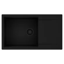 HD Onyx Black 86-XL egymedencés mosogatótálca, csepegtetőtálcával, matt fekete színben, matt fekete leeresztő szifonnal