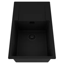 HD Onyx Black 86-XL egymedencés mosogatótálca, csepegtetőtálcával, matt fekete színben, matt fekete leeresztő szifonnal