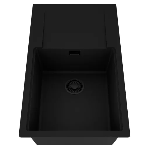 HD Onyx Black 86-XL egymedencés mosogatótálca, csepegtetőtálcával, matt fekete színben, matt fekete leeresztő szifonnal