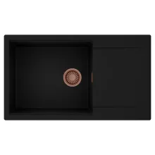 HD Onyx Black 86-XL egymedencés mosogatótálca, csepegtetőtálcával, matt fekete színben, szálcsiszolt réz leeresztő szifonnal