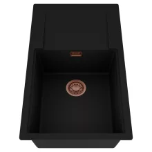 HD Onyx Black 86-XL egymedencés mosogatótálca, csepegtetőtálcával, matt fekete színben, szálcsiszolt réz leeresztő szifonnal